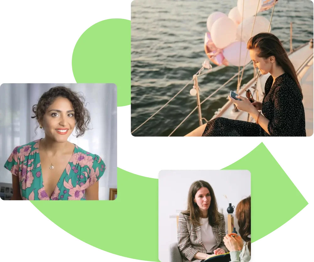 2 women sitting next to each other with coffee and pens in their hands