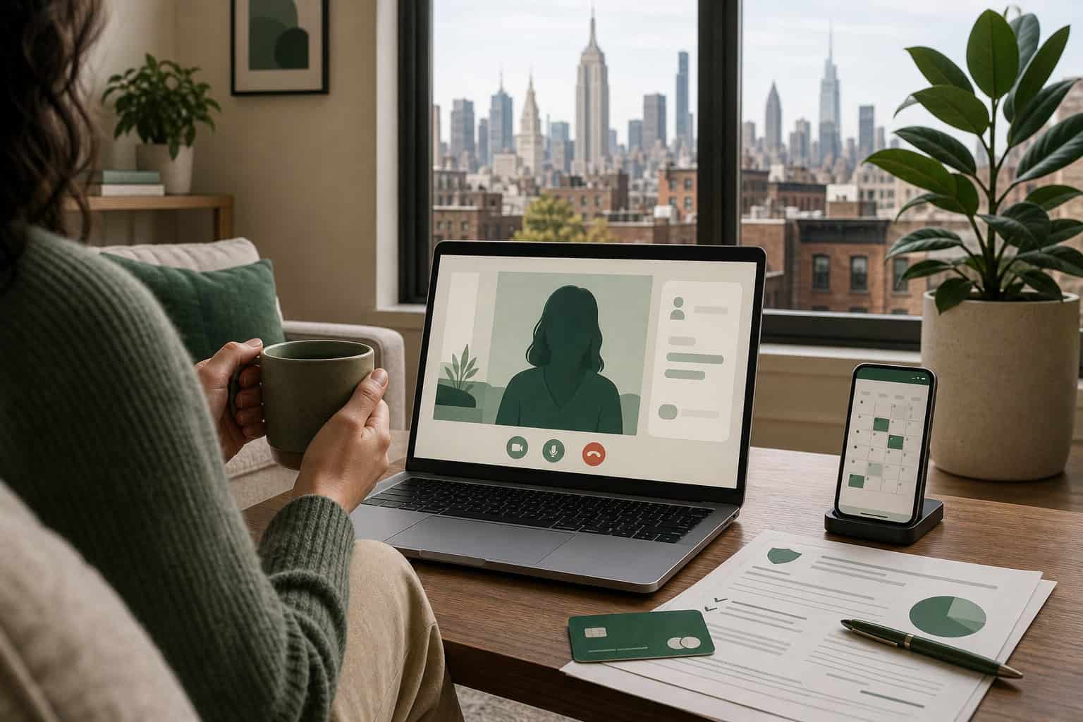 A New Yorker starting insurance-covered online therapy from home