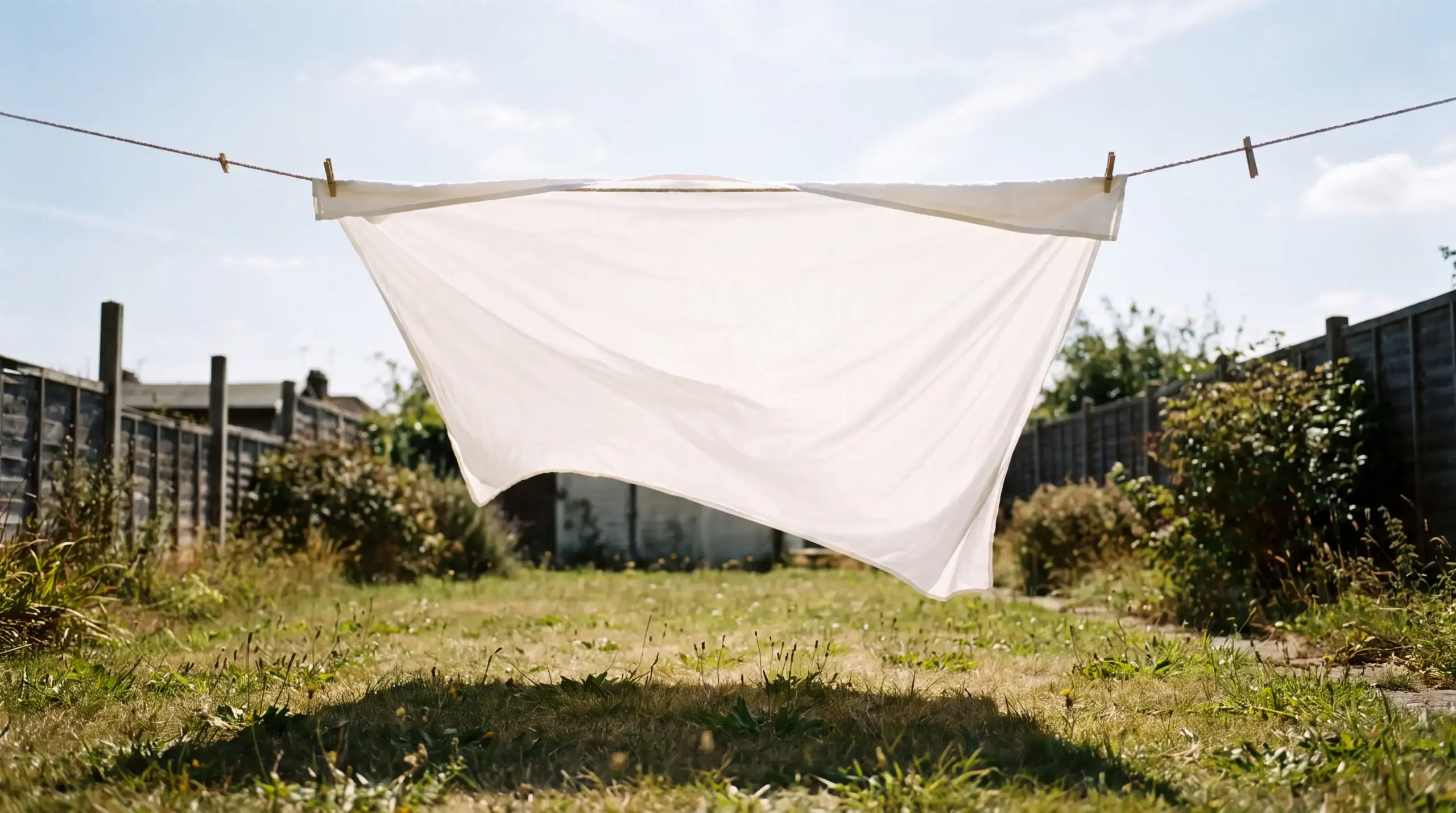 White laundry moving on a clothesline in warm daylight
