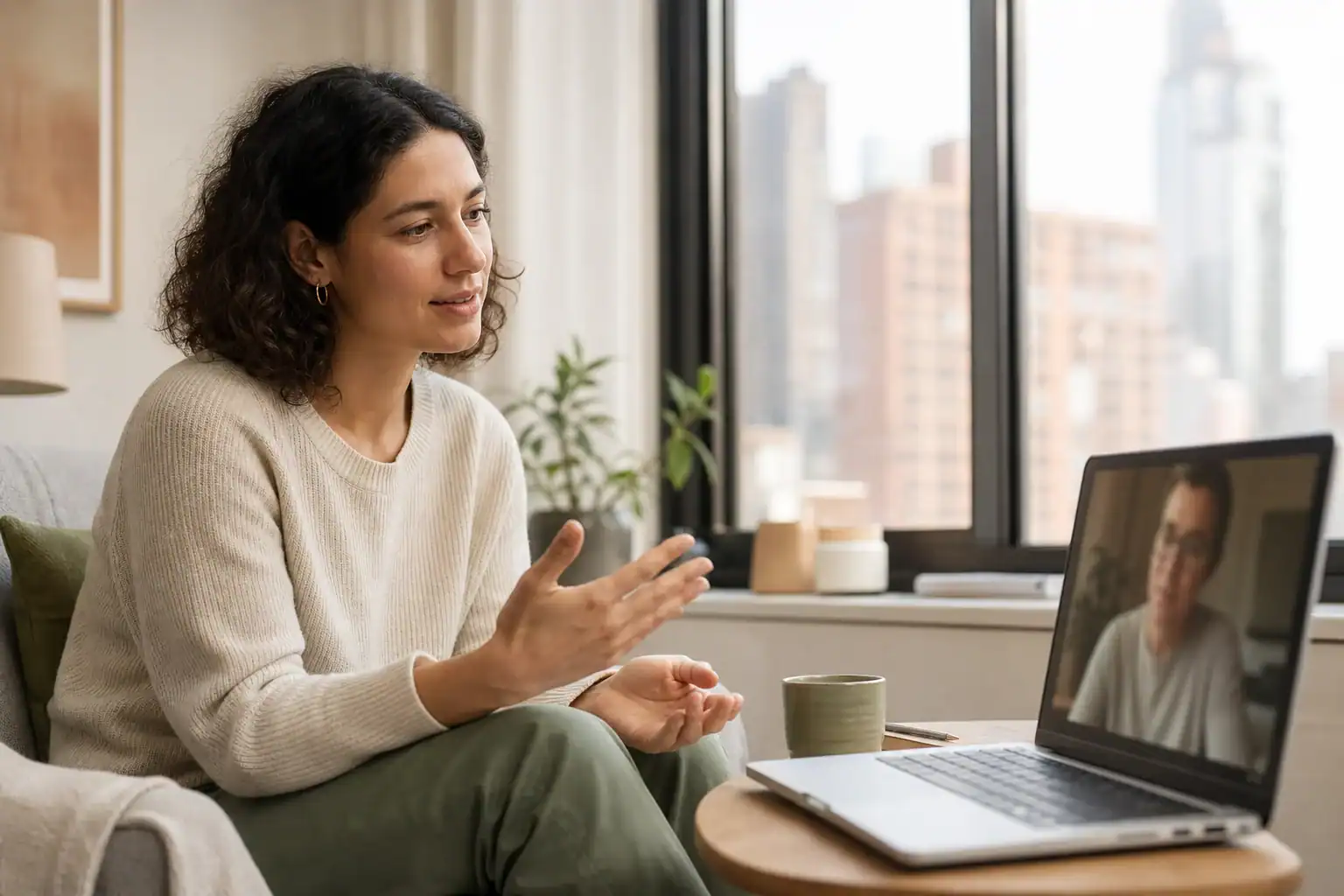 Person joining a secure Fidelis-covered online therapy session