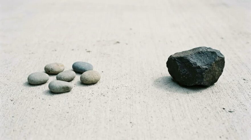 Gottman 5:1 balance represented by one large stone and five smaller stones