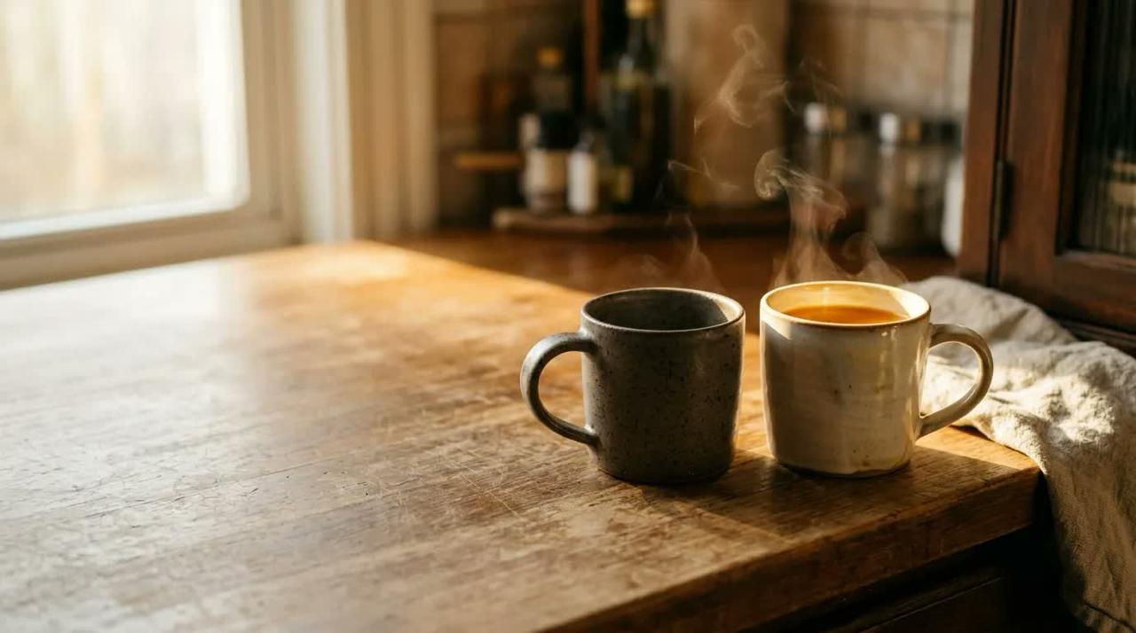 Two warm mugs side by side representing everyday connection
