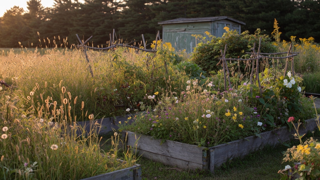 An overgrown garden at sunset, illustrating how anxiety patterns can return without regular care