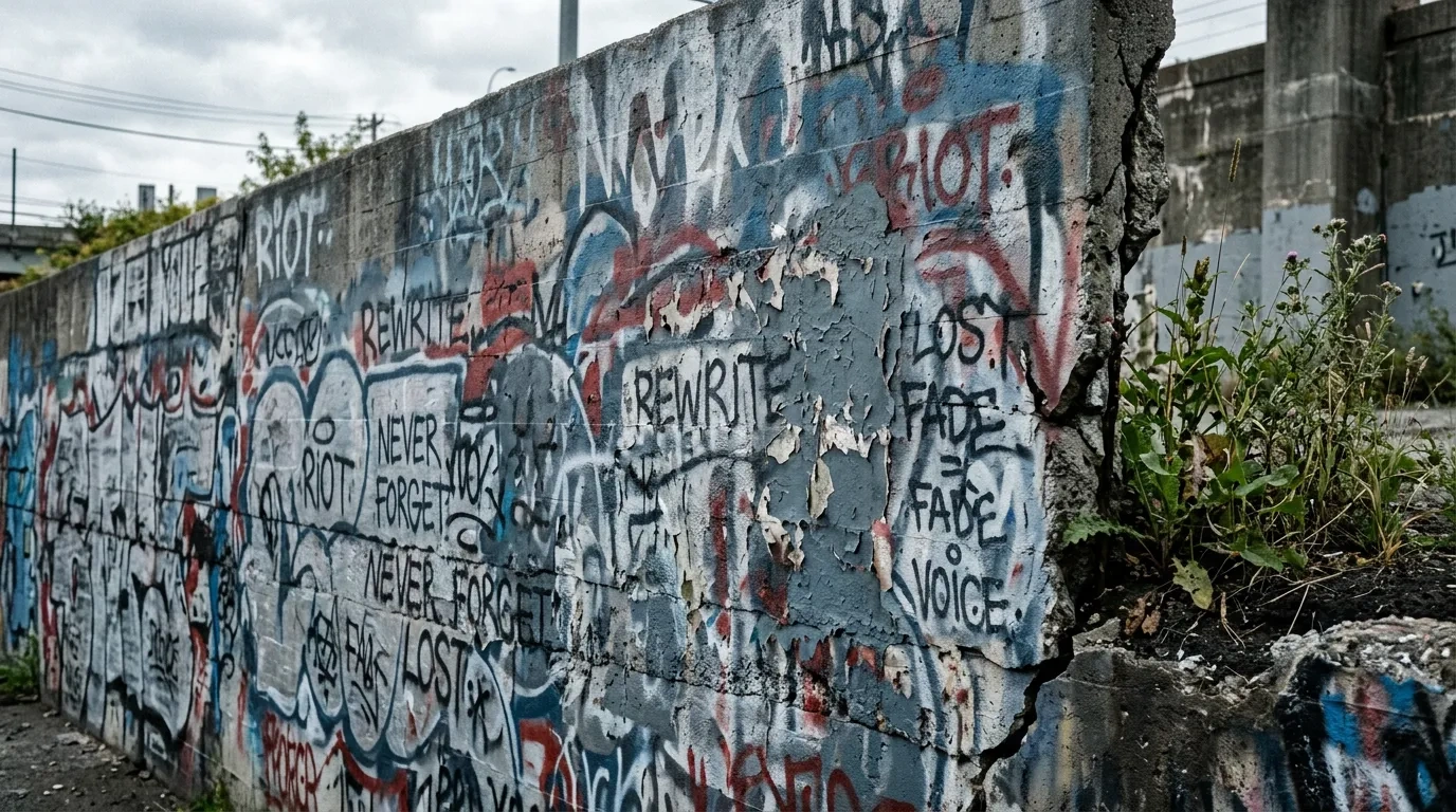 Worn graffiti on an old wall, layers visible