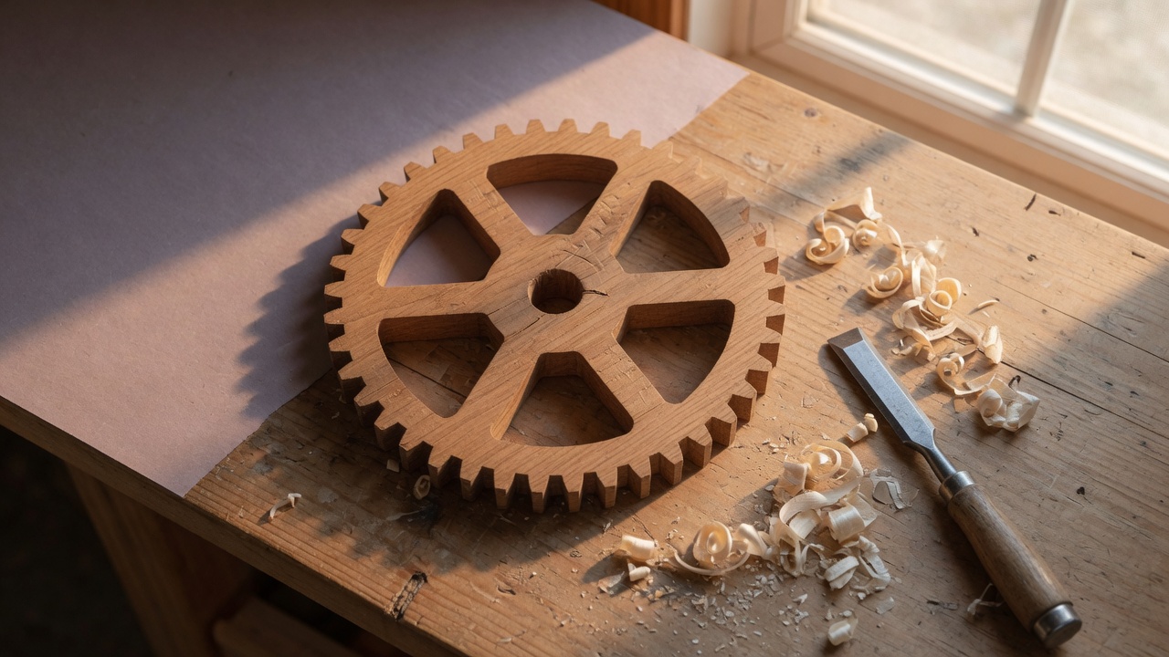 A stuck wooden gear representing stalled progress in therapy